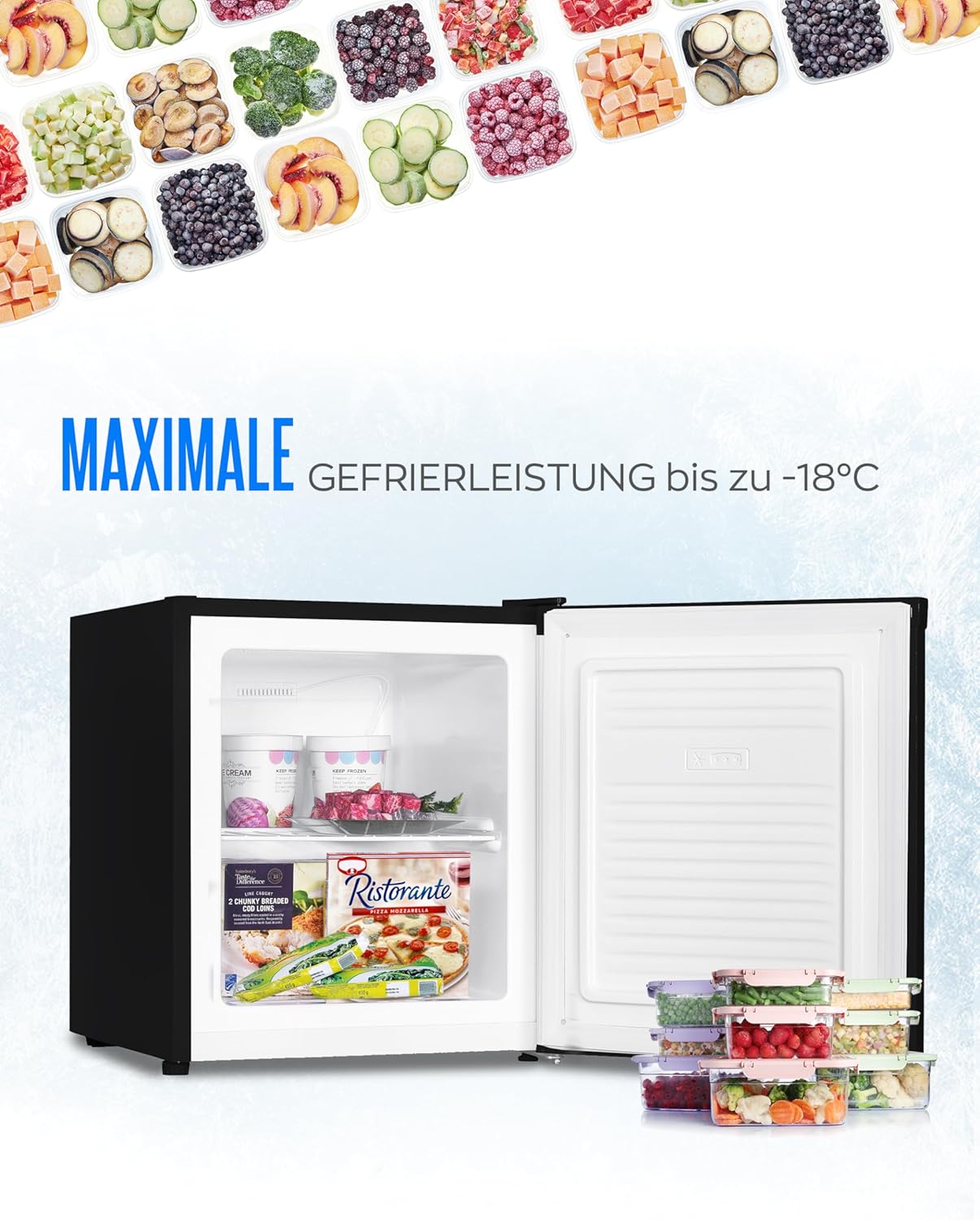 HEINRICHS Mini Gefrierschrank 33L klein kompakt leise:40dB Gefrierbox; wechselbarer Türanschlag; mini Tiefkühltruhe bis zu -18°C,Tiefkühlschrank,perfekt für Büro Camping Outdoor Heinrich´s (schwarz)