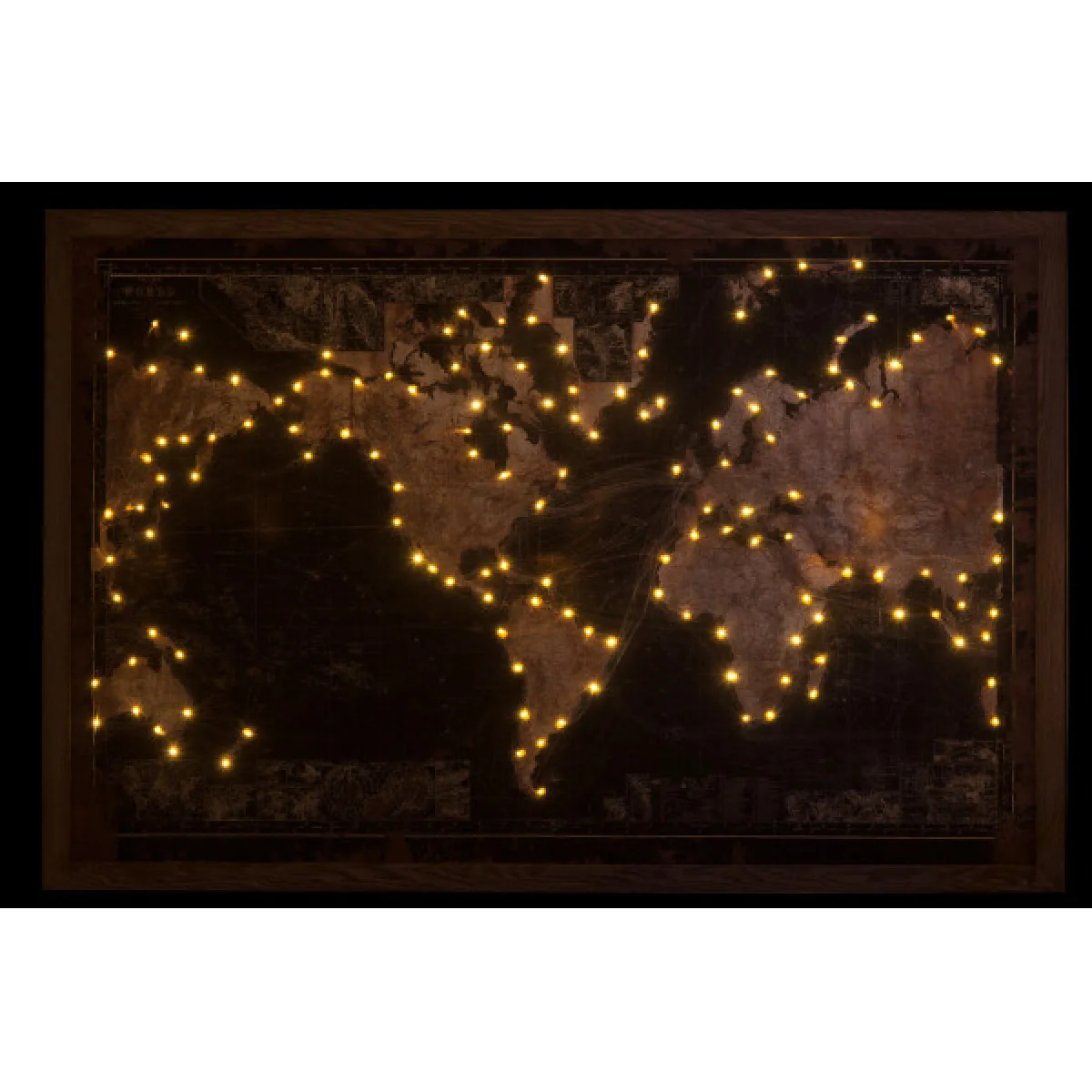 Dansmamaison Cadre Led Mappemonde Bois/Canvas
