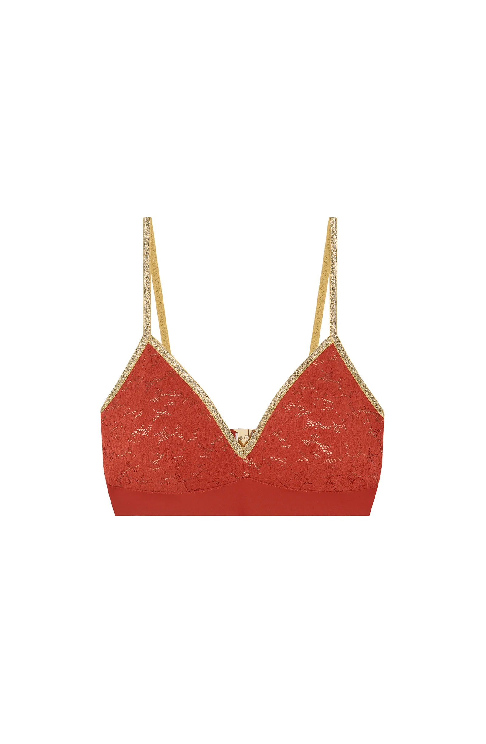 swann Soutien-gorge triangle en dentelle brique et finitions en lurex doré Brique