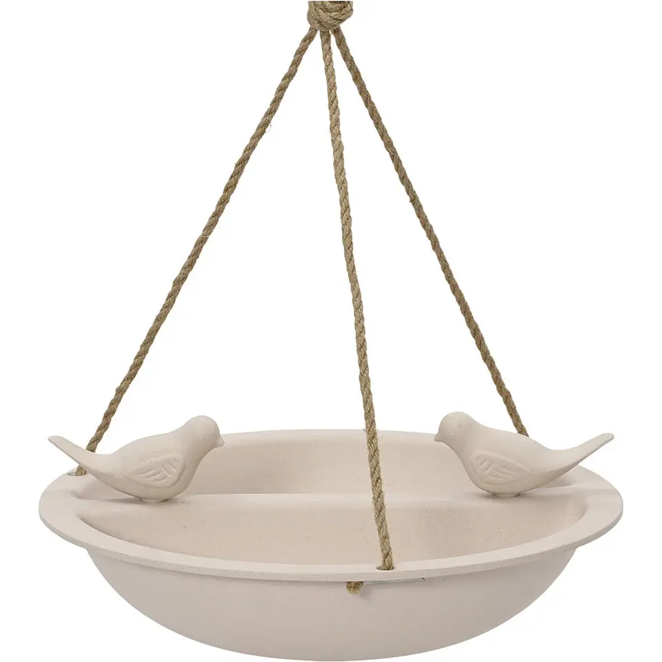 Decoris Vogelbad - bamboe hout - creme wit - drinkschaal - 27 cm