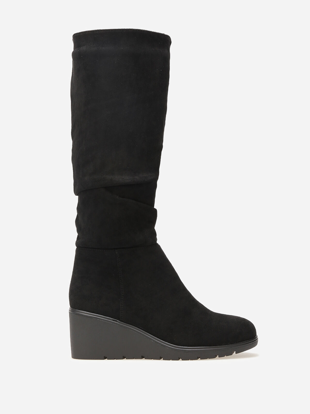 Bottes plissées et compensées en suédine- Noir