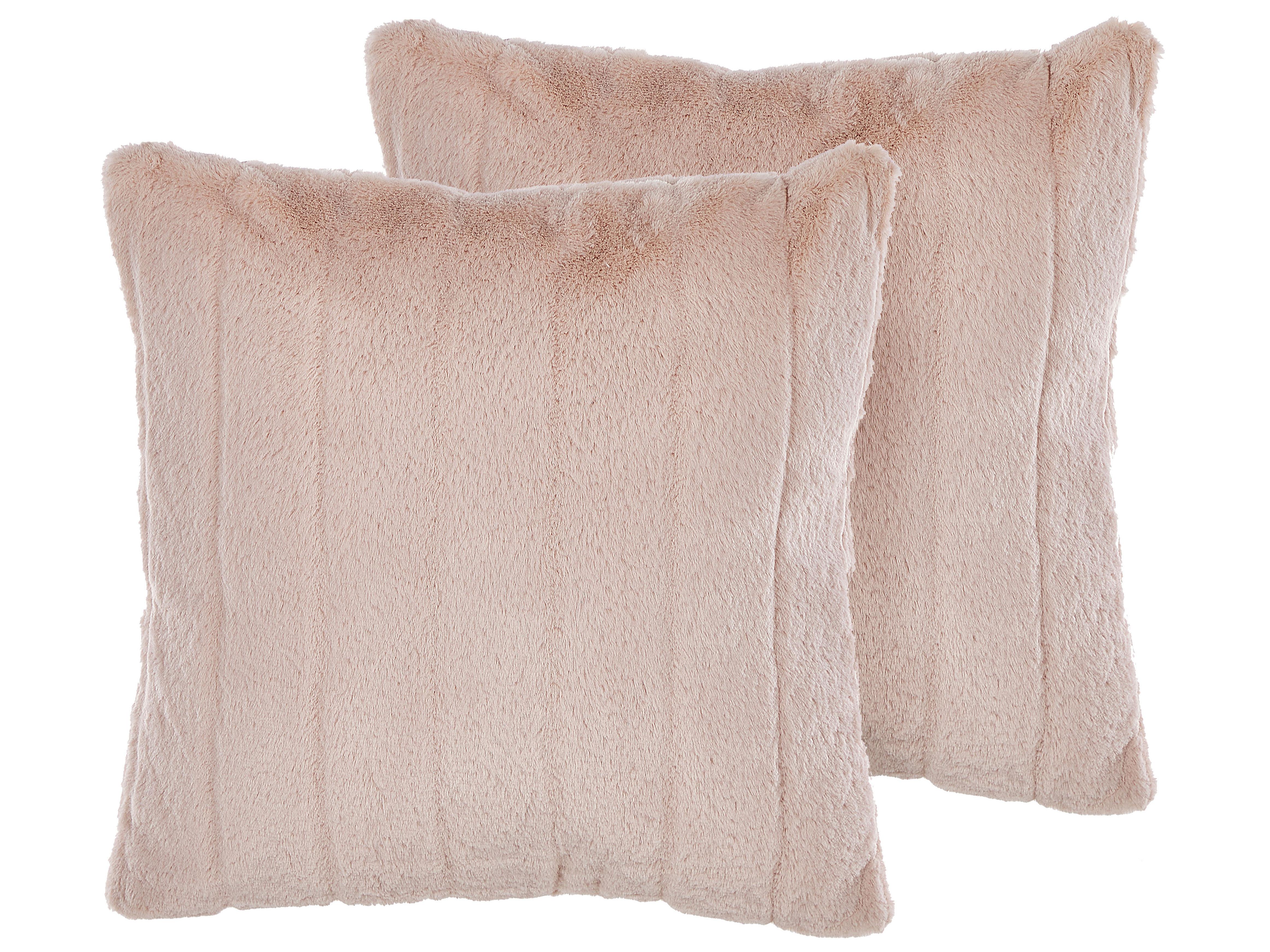 Set van 2 sierkussens PUMILA Nepbont 45 x 45 cm Pastelroze effen