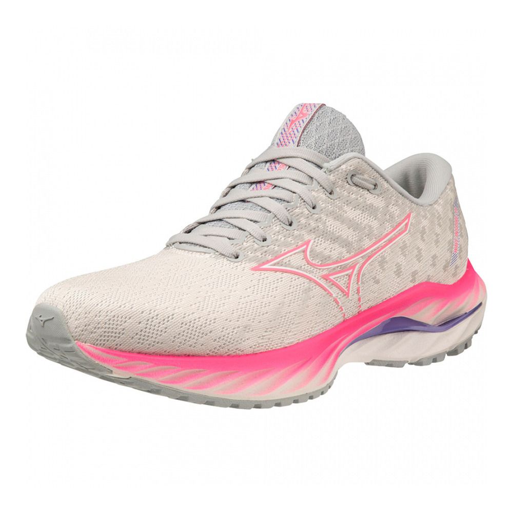 Mizuno WAVE INSPIRE 19 - Chaussures running Femme snowwhite/high-vis pink/p.punch