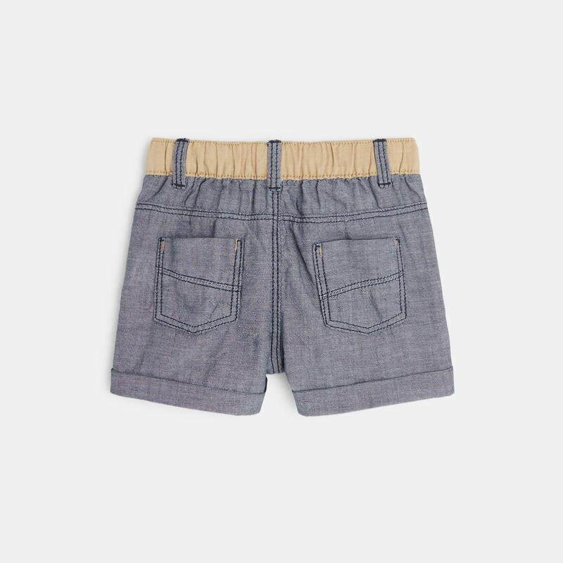 Short en lin et coton bleu bébé garçon Bleu