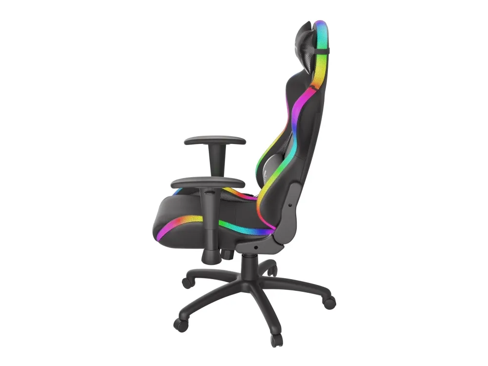 Genesis Trit 500 RGB - Stol - ergonomisk - lænestol - armstøtter - T-formet - vippe - drejeled - tekstil, PU syntetisk læder - sort