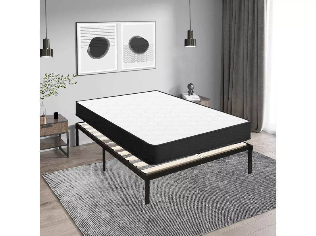 Lit Ensemble Matelas et Sommier 140x190 cm - Matelas 140x190x20cm à Ressorts avec Mousse - Sommier 140x190cm avec Pieds (Deux colis)