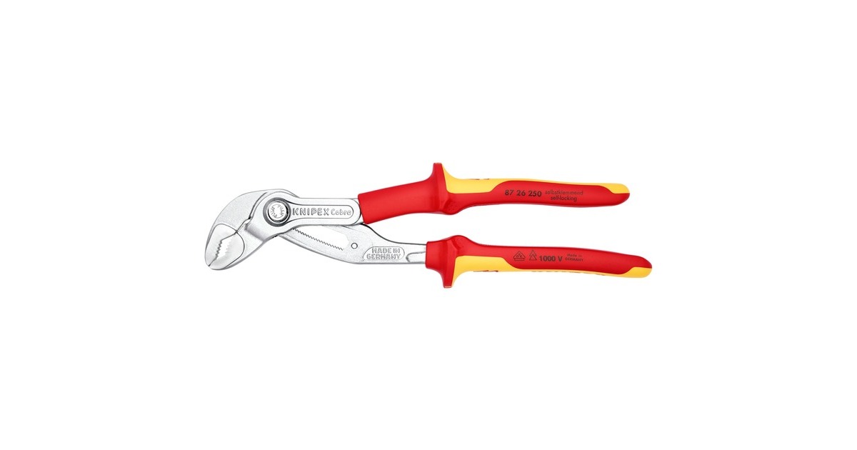 KNIPEXCobra VDE Hightech-waterpomptang 87 26 250 zweedse- / waterpomp-tang  (Rood/geel, Getande grijpvlakken, Doorgestoken scharnier )