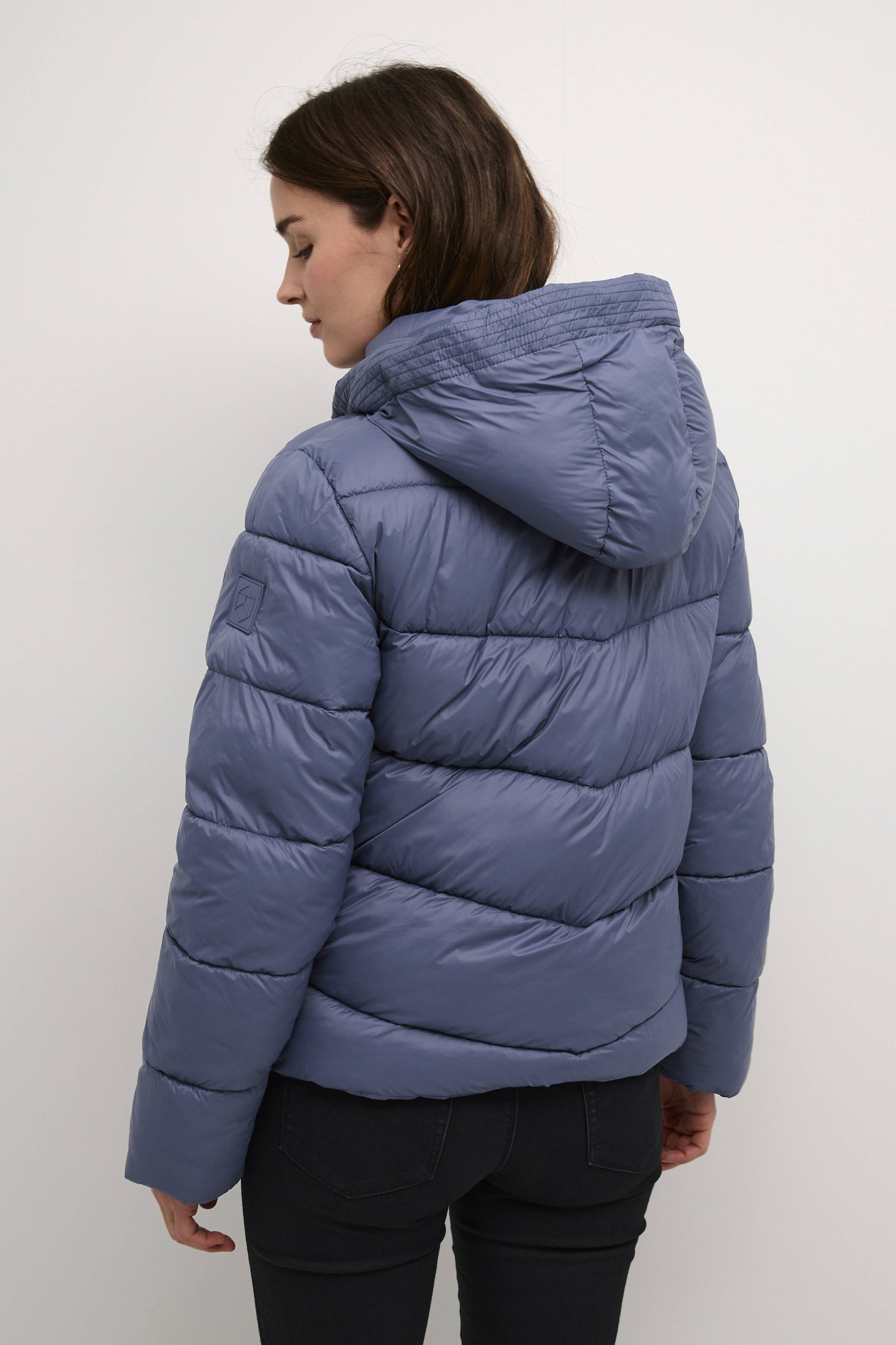 Kaffe gewatteerde winterjas blauw