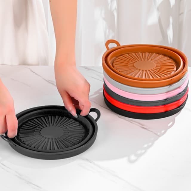 Sammenklappelig rund silikoneskål til Air Fryer Sort