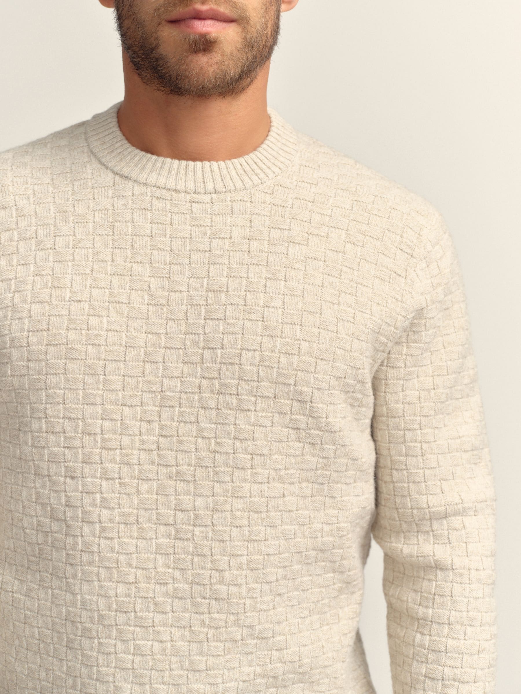 Neutraal - Regular Fit Textured Crew Neck Knitted Jumper