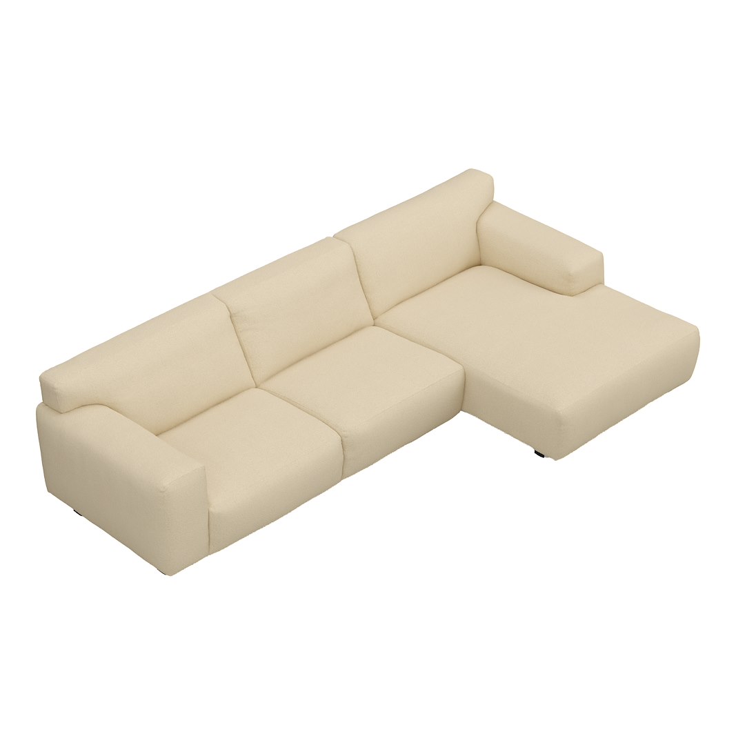 Vesta 2,5-seter med sjeselong høyre I Tekstil Gianni Cream, standardsøm, sort metallben 10 cm, Comfort CM