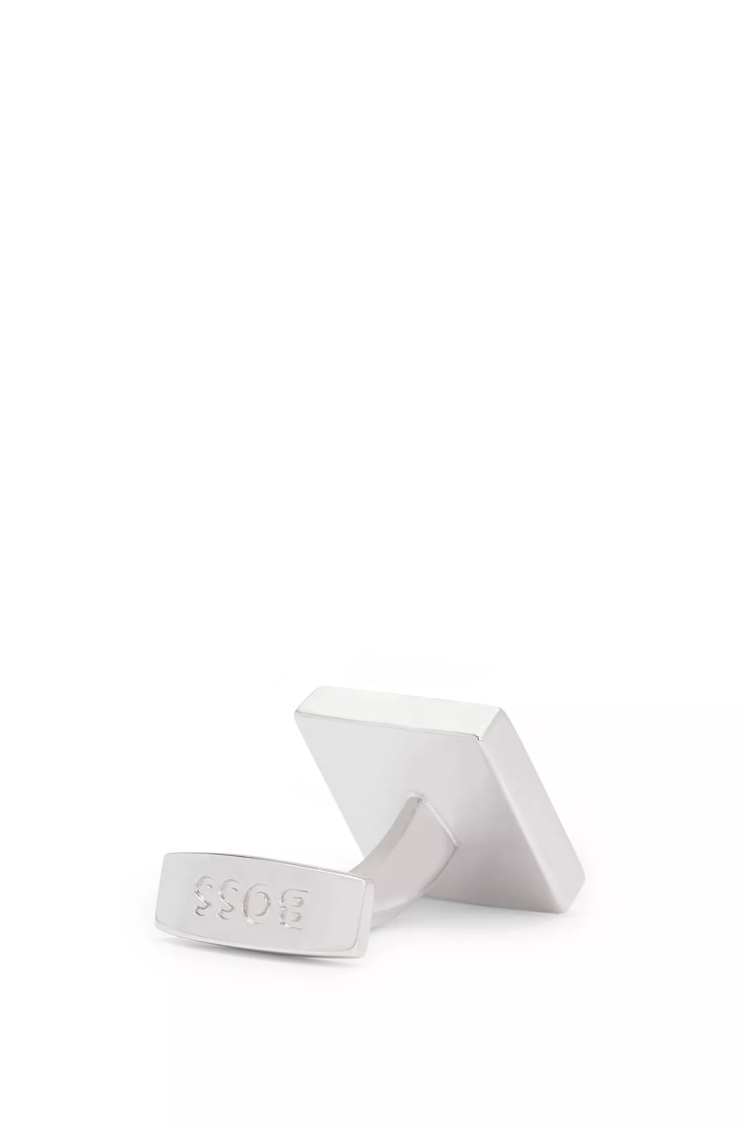 Abotoaduras BOSS Black-Square em latão com detalhe em esmalte para monograma