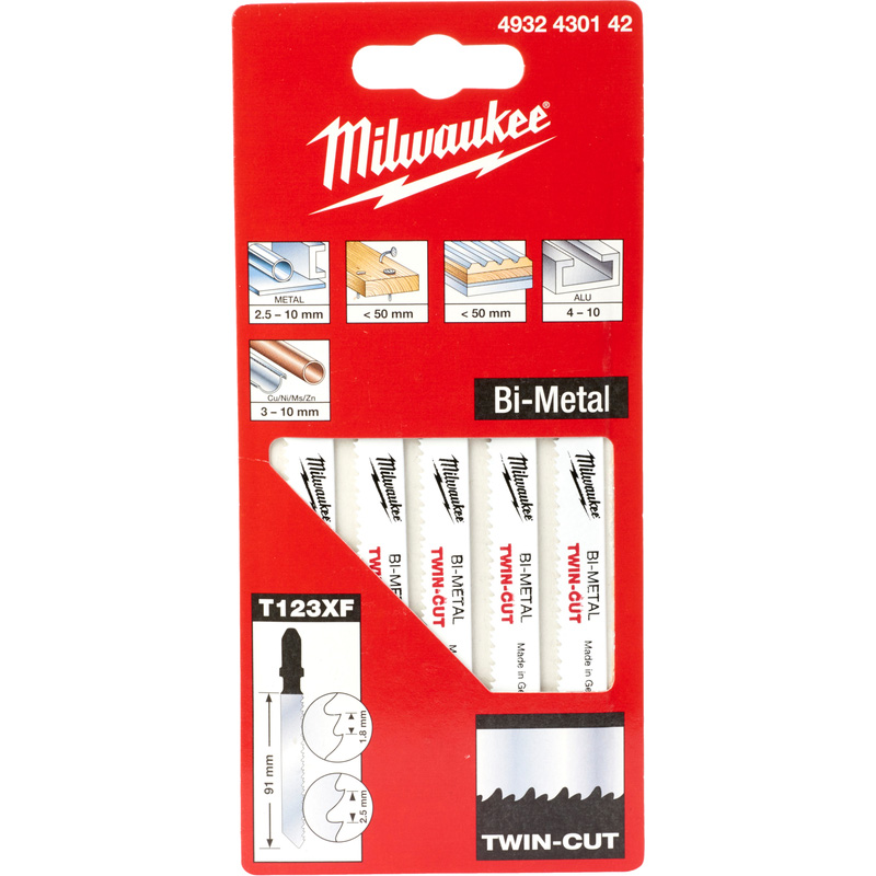 Milwaukee decoupeerzaagblad metaal T123XF 91x2,5/1,8mm Twin-cut