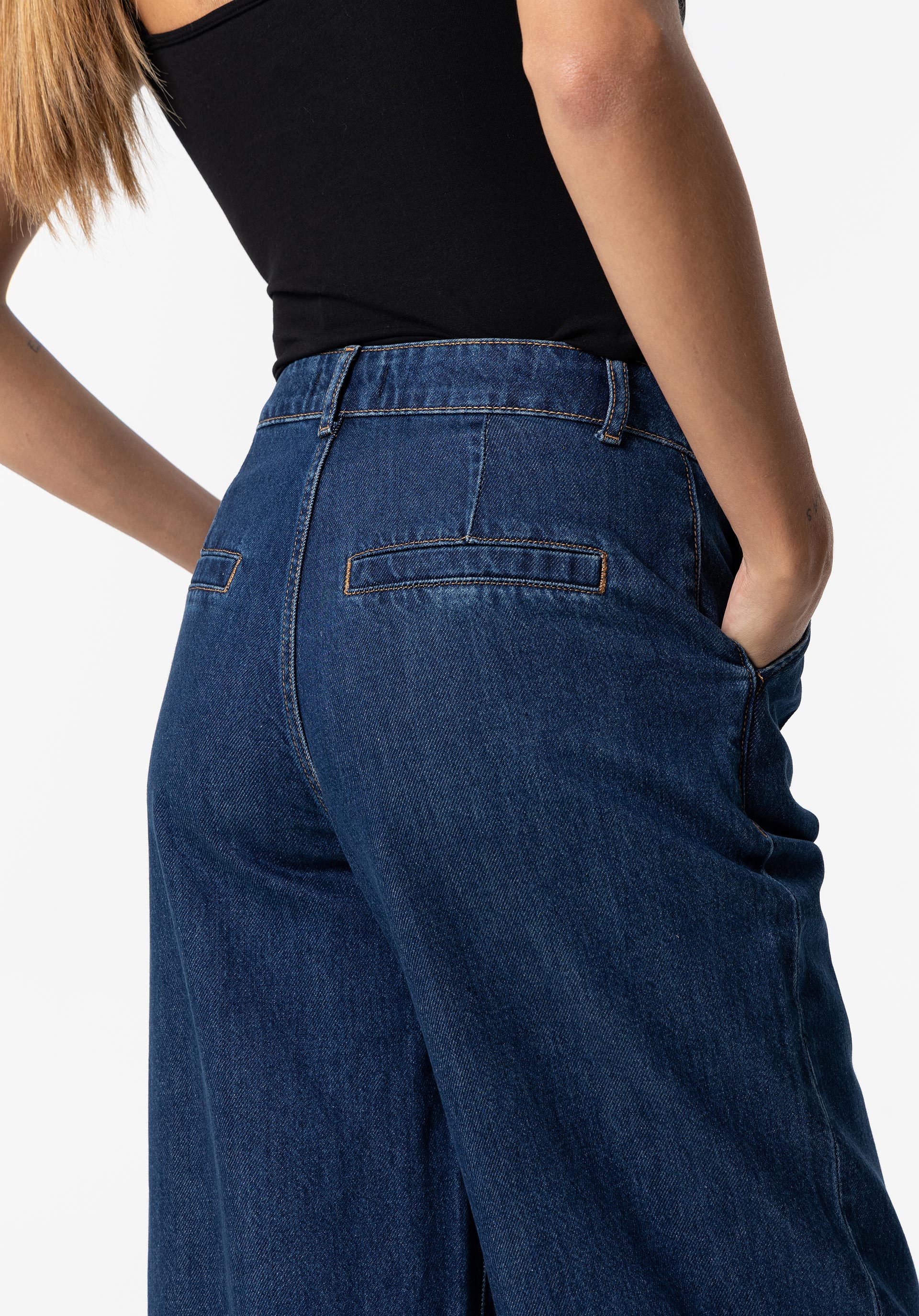 Jeans Tailored Wide Leg Cintura Alta