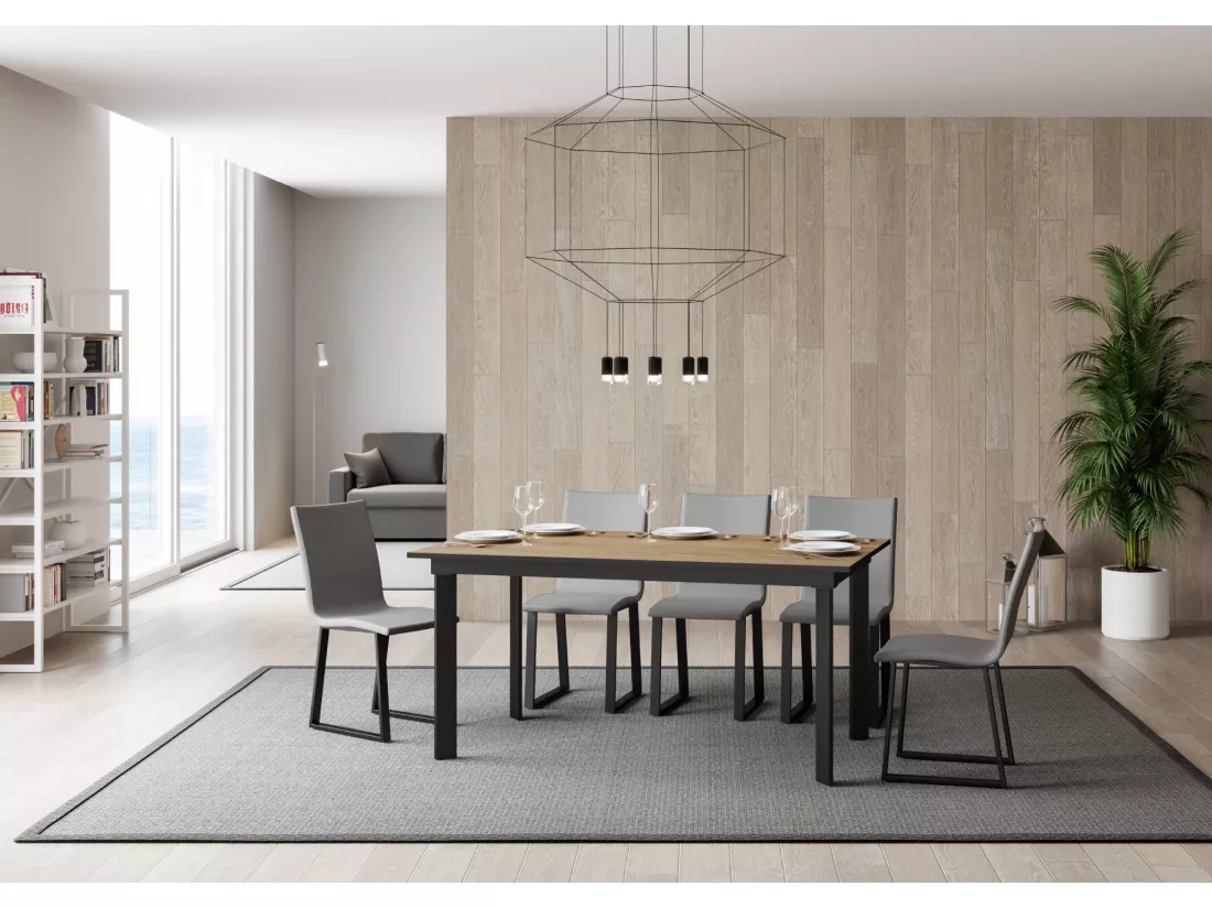 Table extensible 90x160/220 cm Cumar Chêne Nature cadre Anthracite