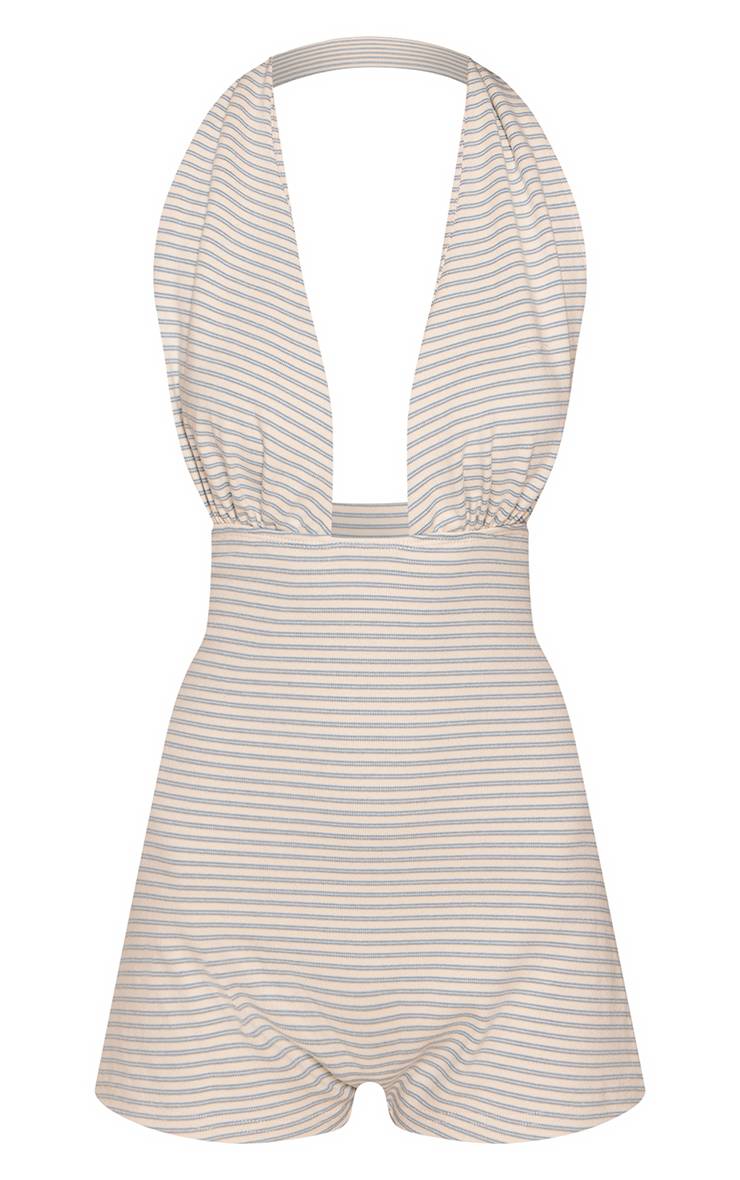 Bleu Layette Combi-short À Rayures Fines Et Col Licou