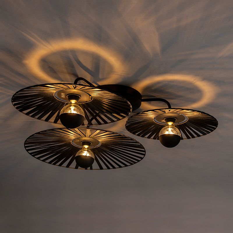 Landelijke plafondlamp zwart 3-lichts - Leia