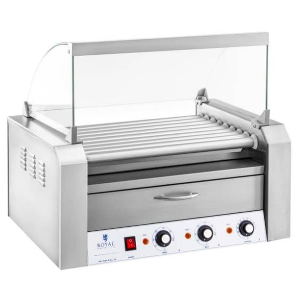 Rullerullegrill med lokk og varmeskuff for boller 16 HotDog pølser 2200W 230V Royal Catering