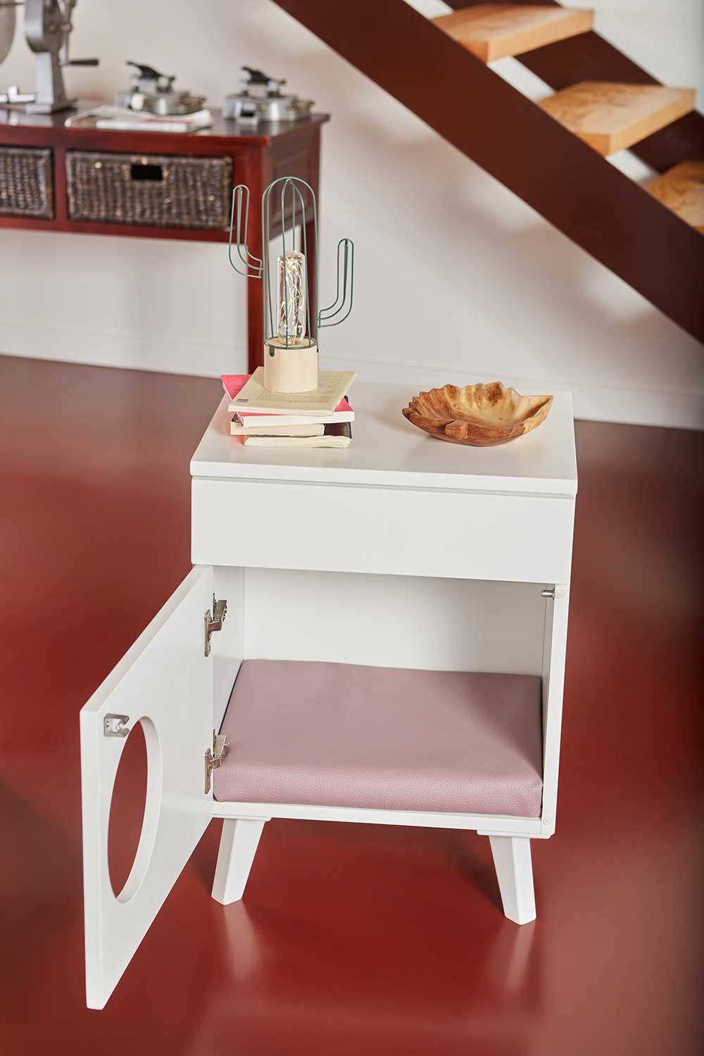 Mesa de cabeceira de madeira para gatos, cor pinho, Jackson