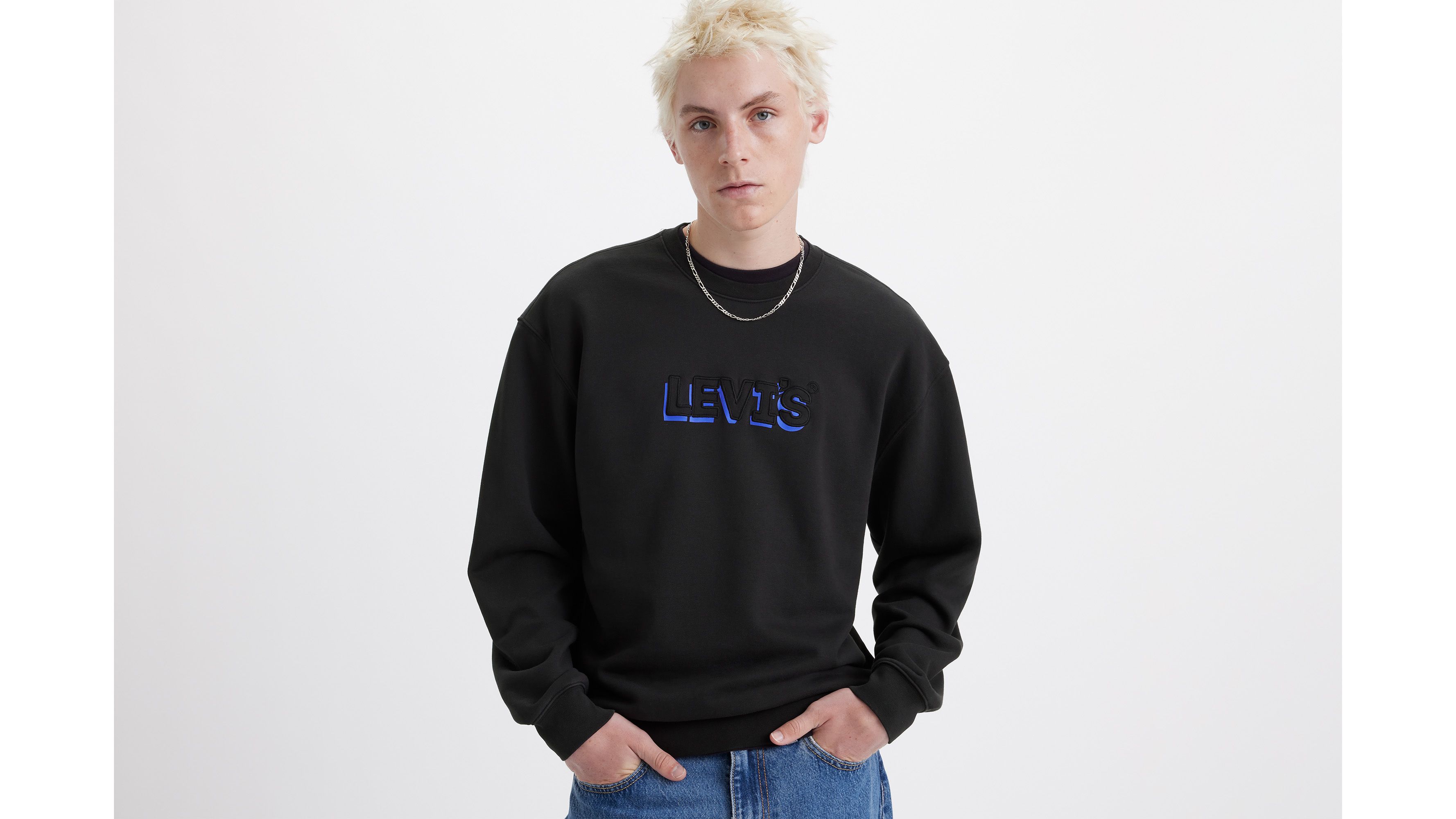 Sweat-shirt col rond graphique Relaxed - Headline Logo Crew Caviar - Noir