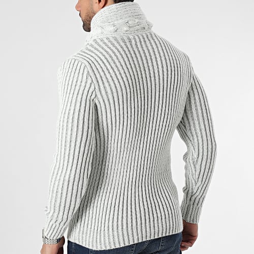 Pull Col Boutonné Blanc