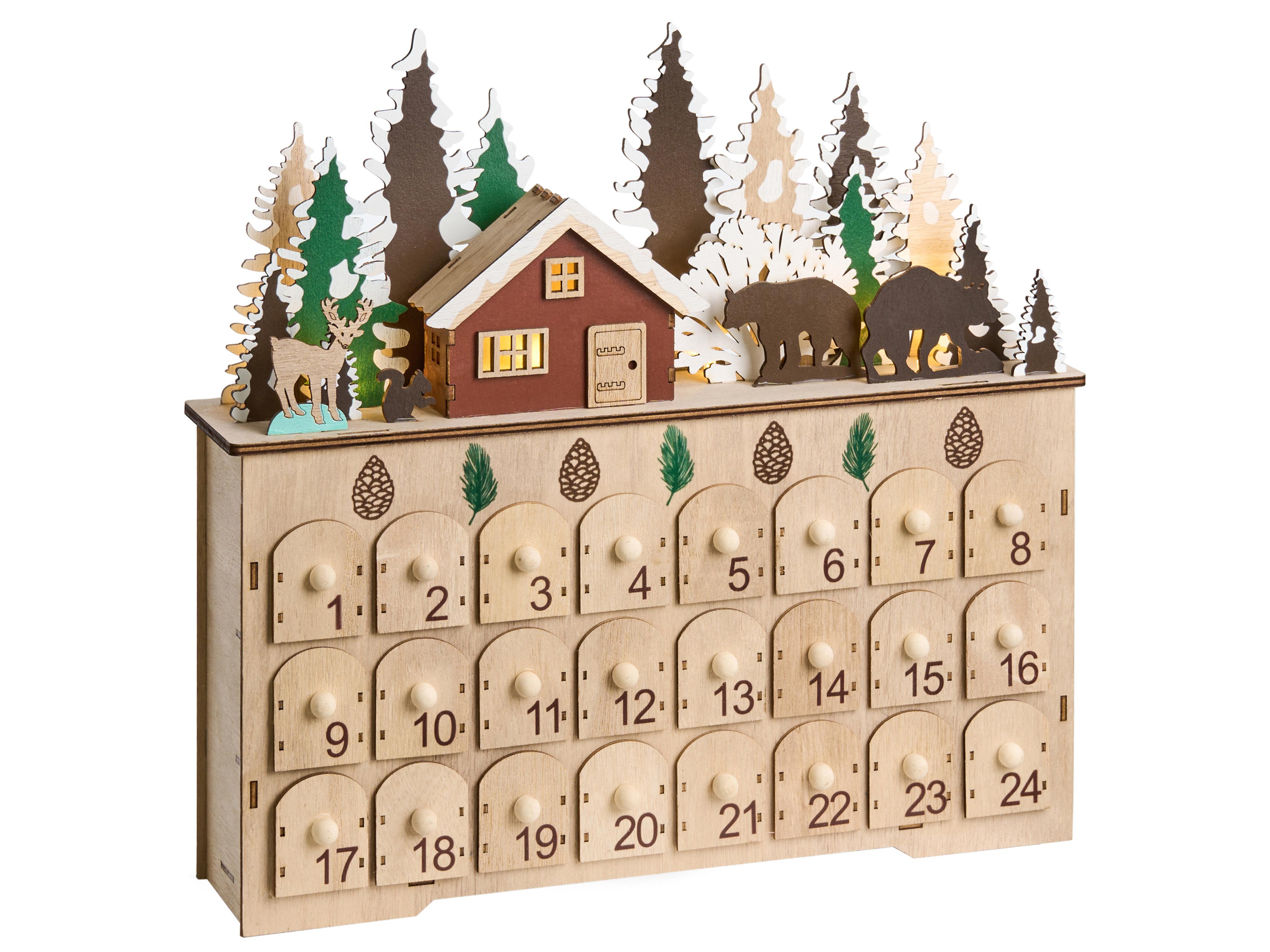 Kerstdecoratie LED HELIN Adventskalender 33 cm Lichtbruin