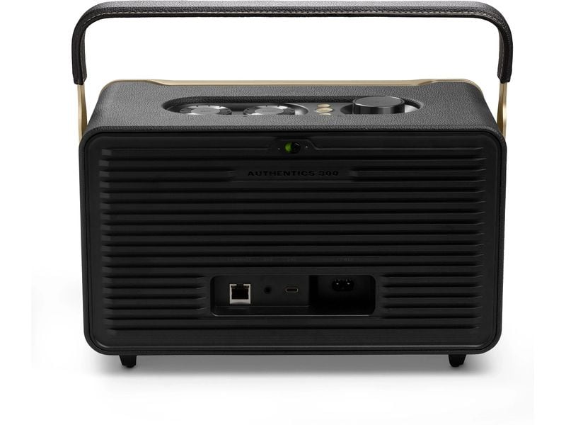 JBL Bluetooth Speaker Authentics 300 Schwarz Tragbarer Smart-Home-Lautsprecher mit WLAN, Bluetooth und Sprachassistent im Retro-Design