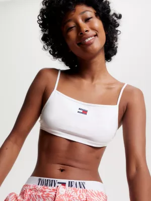 Top cropped ultra com amarração nas costas e distintivo