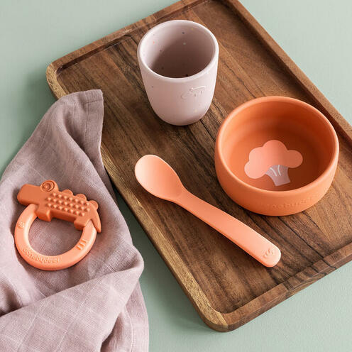 Coffret Premier Repas en Silicone Papaye - DONE BY DEER