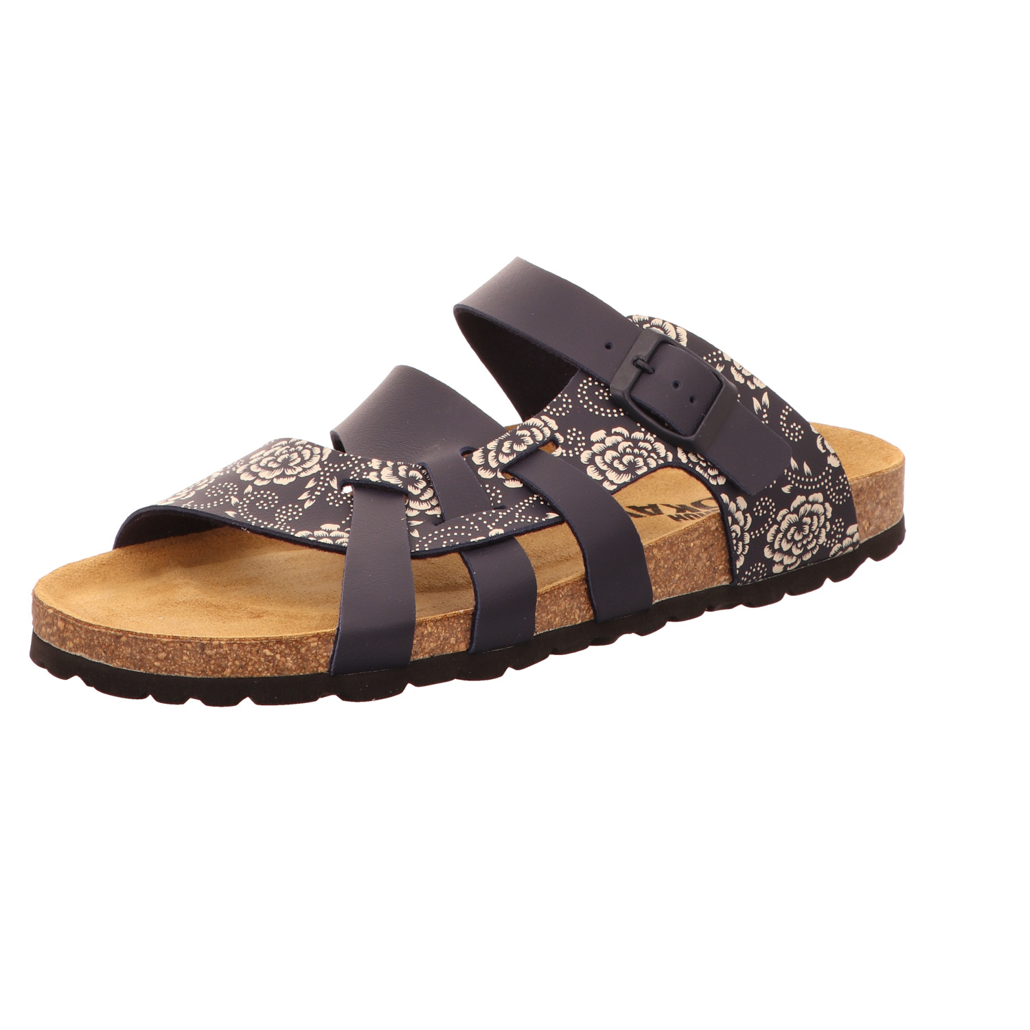 SCHUH OKAY Damen-Pantolette mit Tieffußbett Blumenmuster Blau