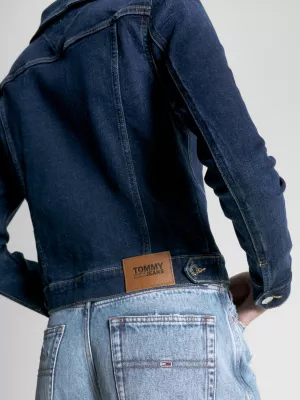 Jaqueta jeans slim fit de lavagem escura