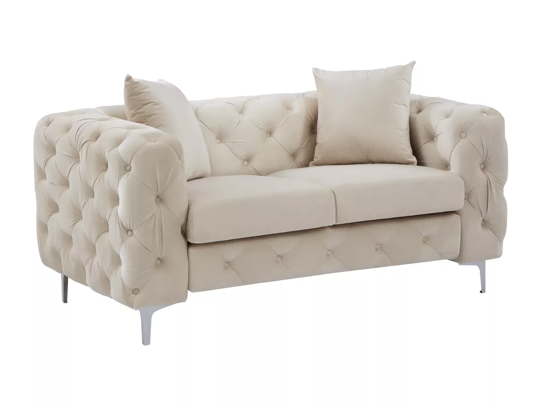 Canapé 3 places, 2 places et fauteuil chesterfield en velours beige EDWINA