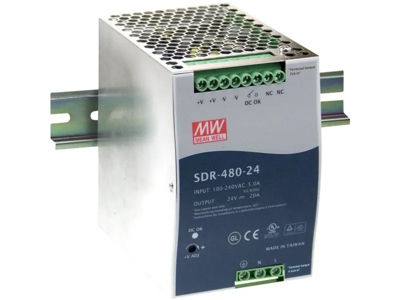 Mean Well SDR-480 series SDR-480-48 - Strømforsyning (monterbar på DIN rail) - AC 115/230 V - 480 Watt - aktiv PFC