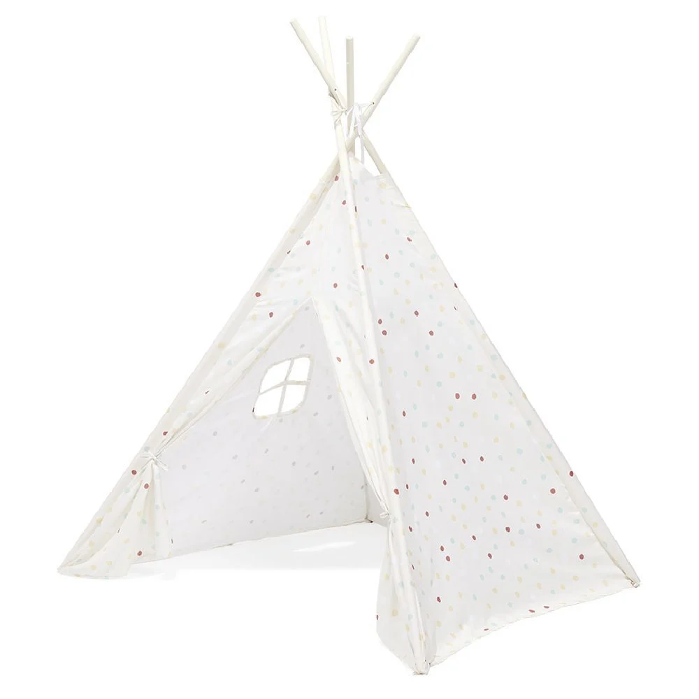 Tipi Flower polyester blanc à pois - L120xP120xH160 cm