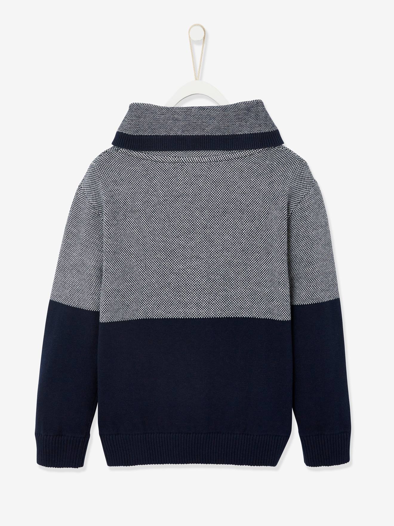 Suéter infantil de tricô com efeito colorblock, cor marrom médio liso.