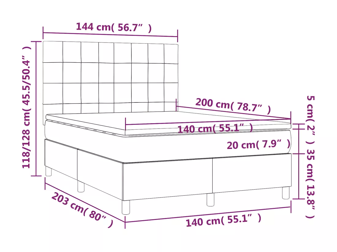 Sommier tapissier matelas et LED Vert foncé 140x200 cm Velours