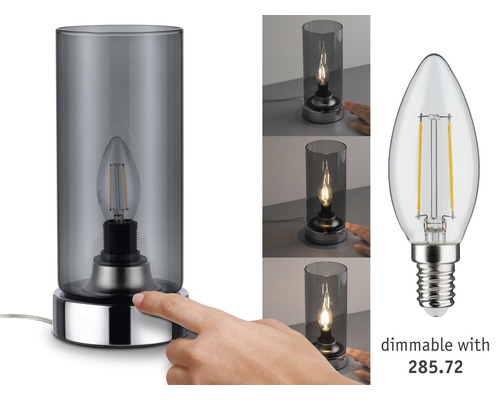 Pinja tafellamp met één lamp, HxØ 24,4x11 cm, chroom/rookglas