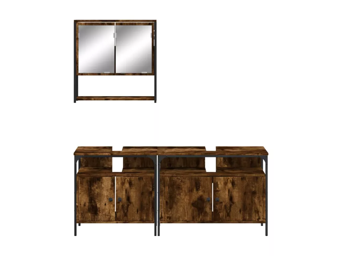 Ensemble de meubles de salle de bain 3 pcs Chêne fumé