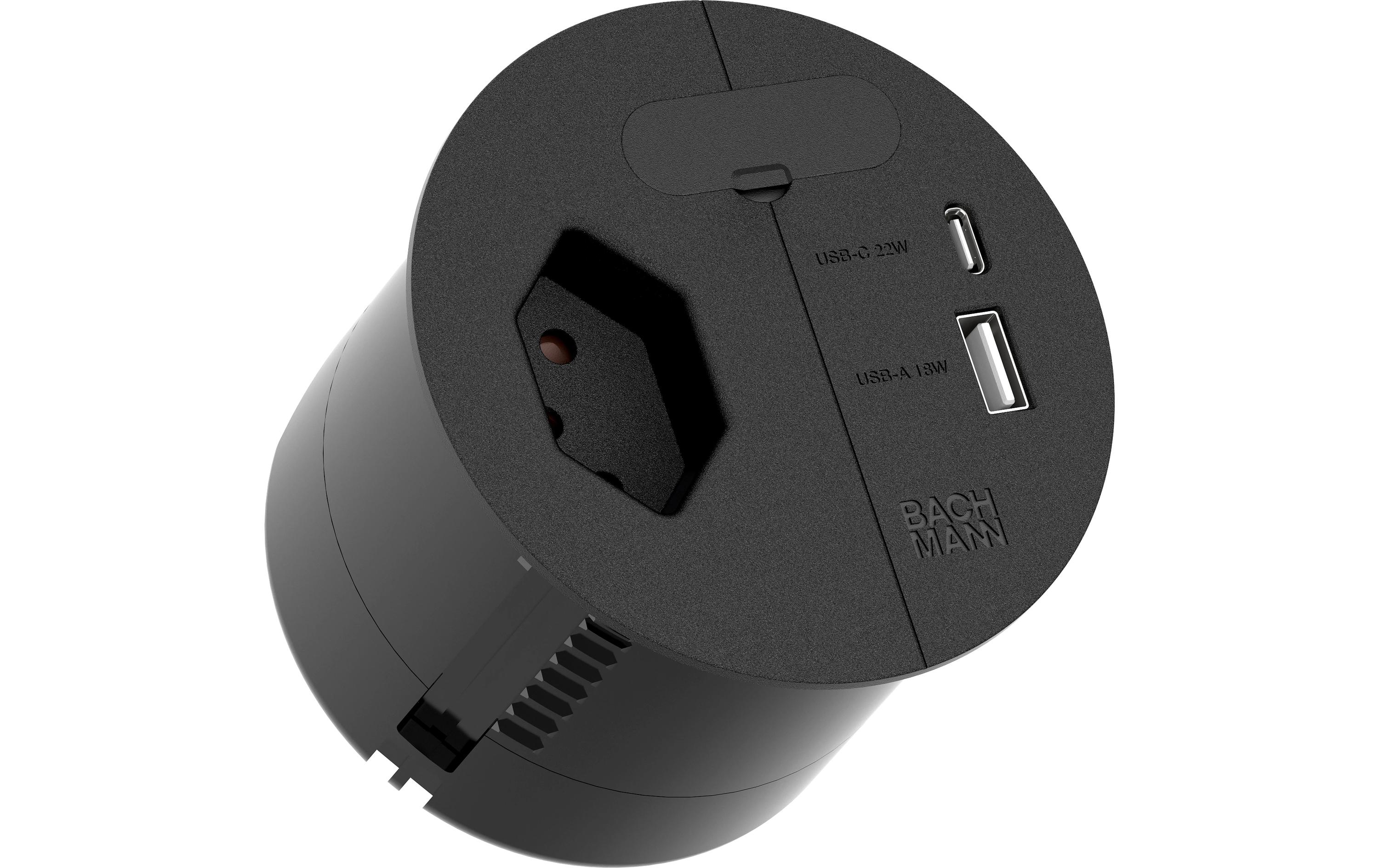 Steckdose Loop in Charge A/C 22W, 2m - Schwarz<br>Stecker 80 mm,1xT13, 1xUSB