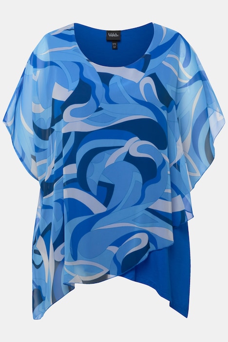 Tunika, Chiffon-Überwurf, Rundhals, Halbarm