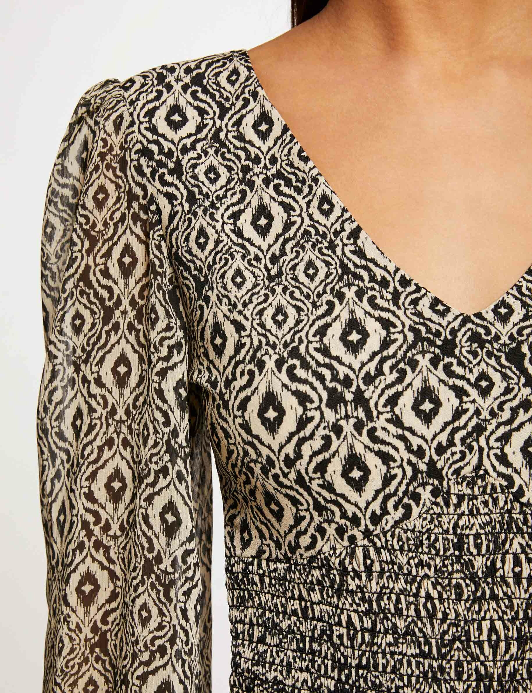 T-shirt manches longues smocké imprimé multico femme - multico