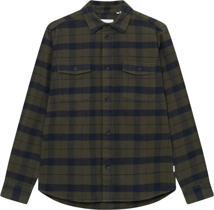 Les Deux Lennon Flannel Check Overshirt Army
