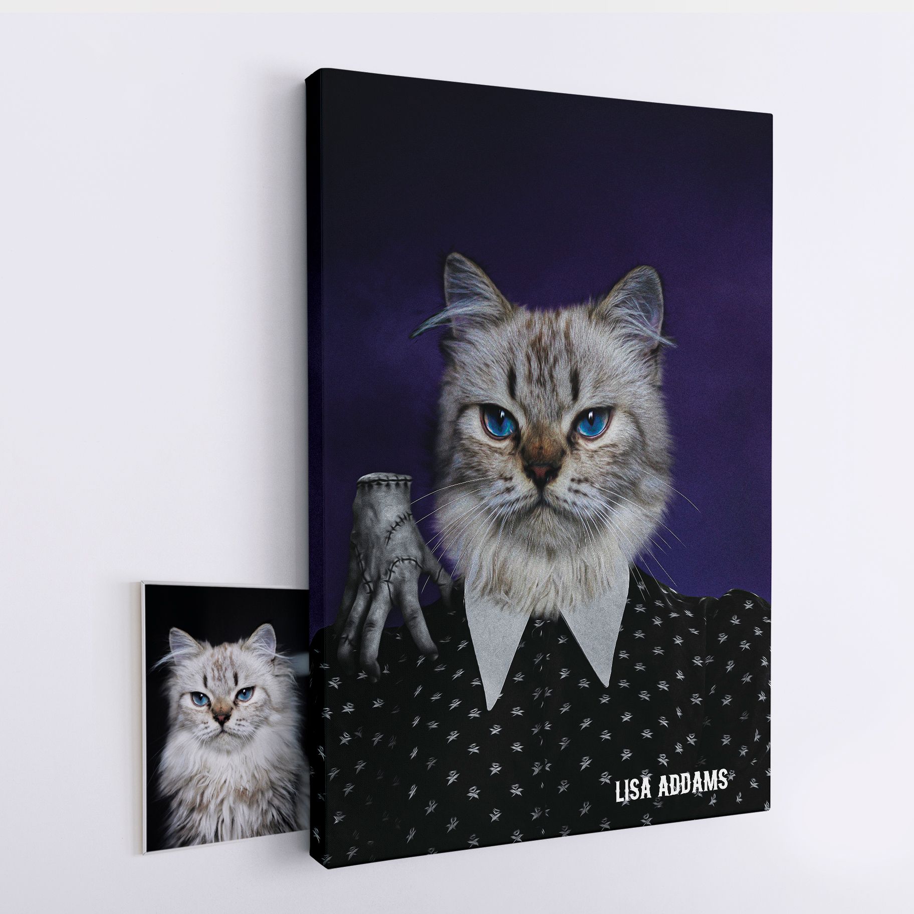Retrato personalizado do seu animal de estimação em tela da marca Addams