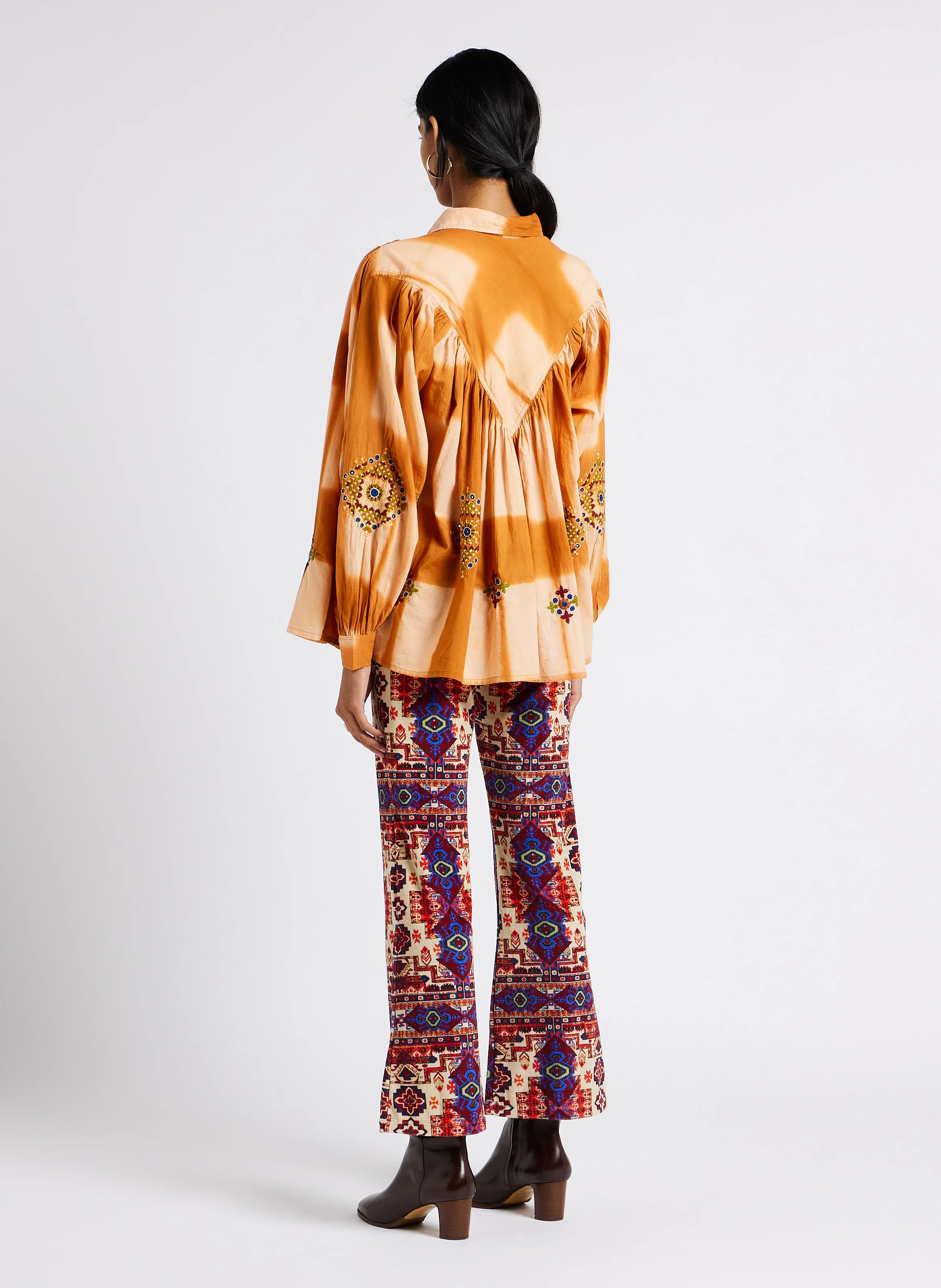 TAPESTRY - Pantalon taille haute à motif aztèque en coton | Rouge