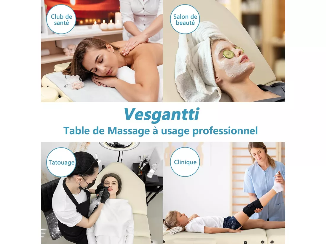Table de massage Canapé Pliante Aluminium 3 Zones Lit Professionnel Cosmétique Esthetique Hauteur Réglable avec Housse de Transport - Beige