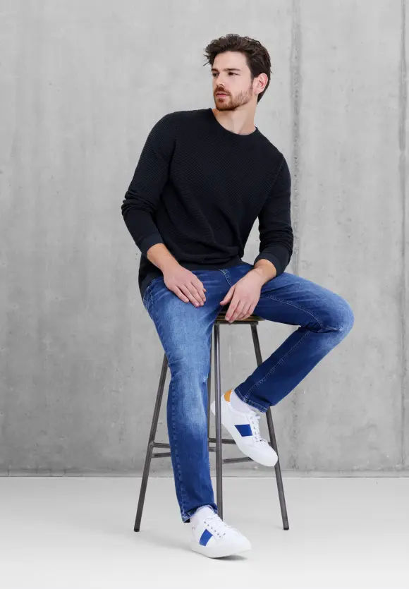 Streifenstruktur Pullover - deep navy blue