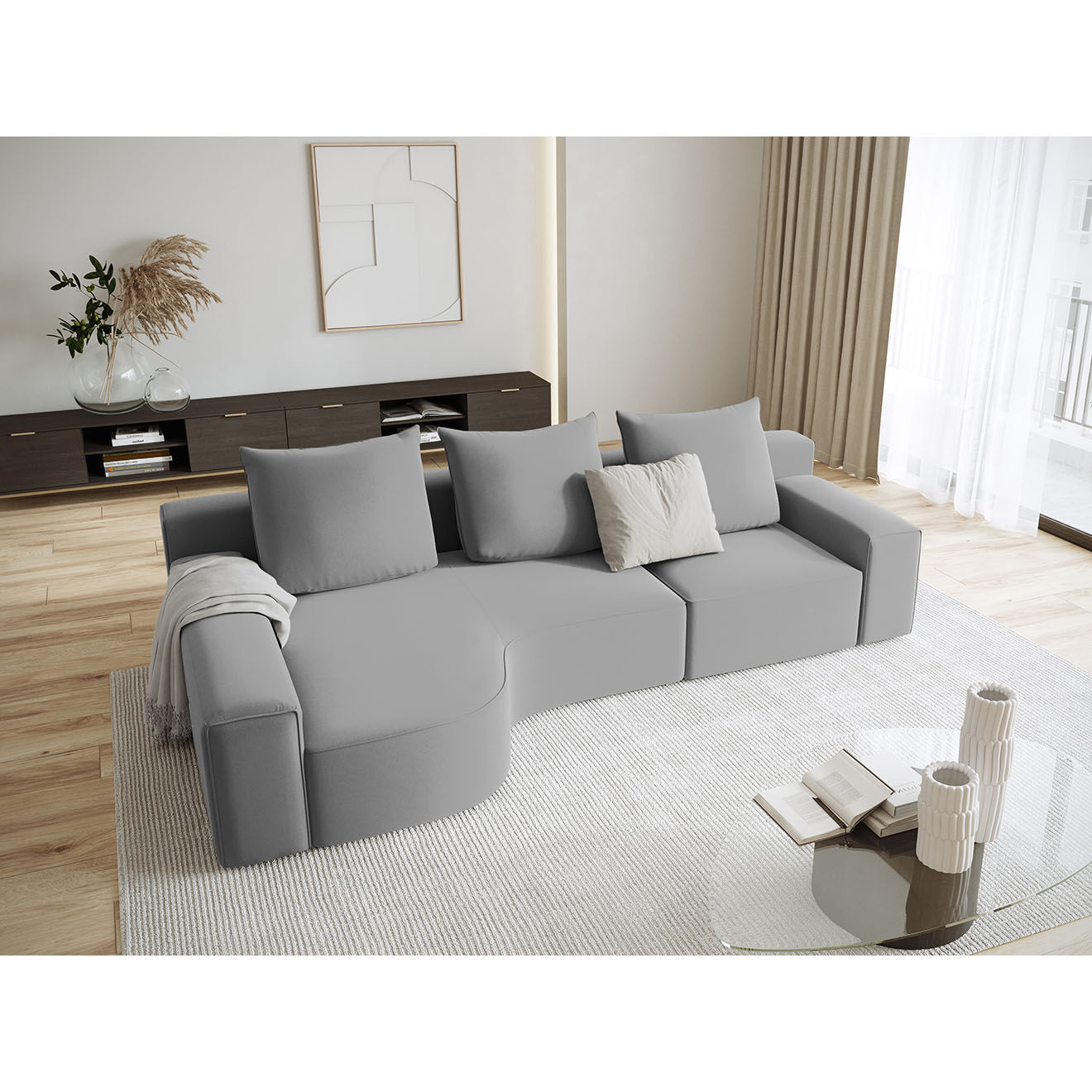 Mazzini Sofas Canapé d'angle Gauche Velours Ivy 4 Places gris clair - 280x137x89 cm