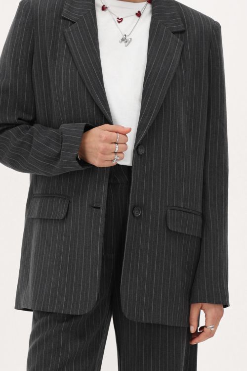 Grijze oversized blazer met krijtstrepen
