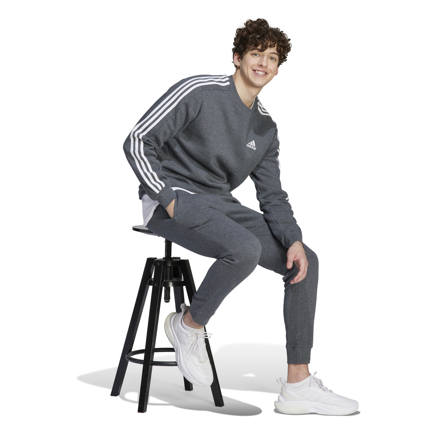 Adidas Essentials Crew Sweater Donkergrijs Wit