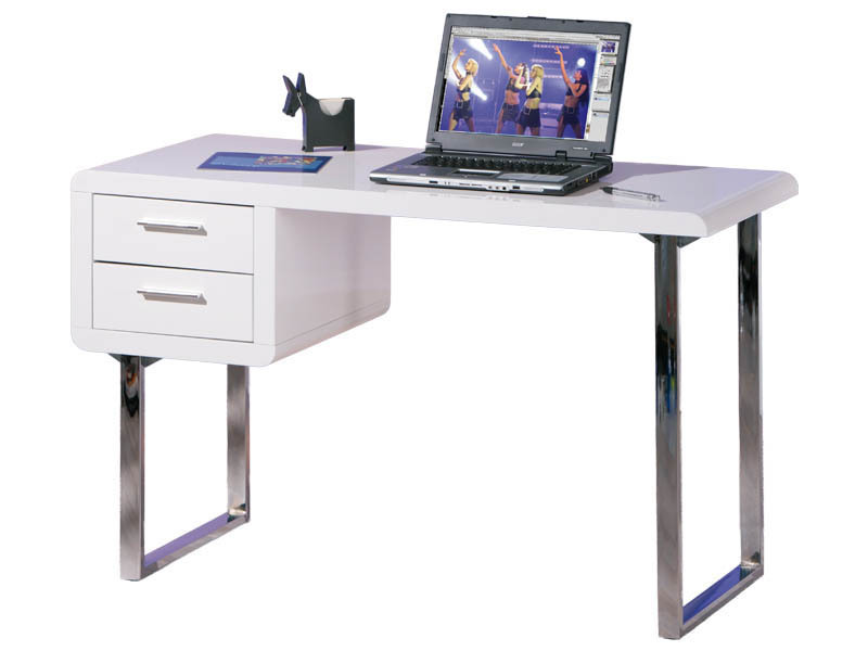 Schreibtisch CLAUDE - weiß Hochglanz-Chrom - 120 cm
